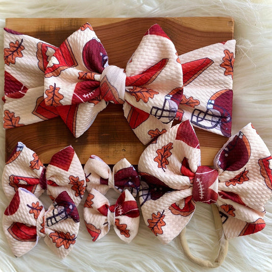 Fall Autumn Football Thanksgiving Pie Baby Toddler Adult Bow Headwrap Nylon Headband Pigtal Bow