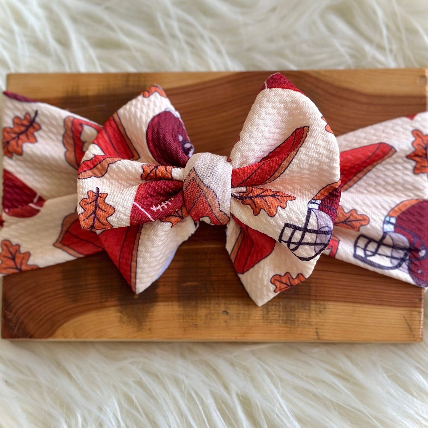 Fall Autumn Football Thanksgiving Pie Baby Toddler Adult Bow Headwrap Nylon Headband Pigtal Bow